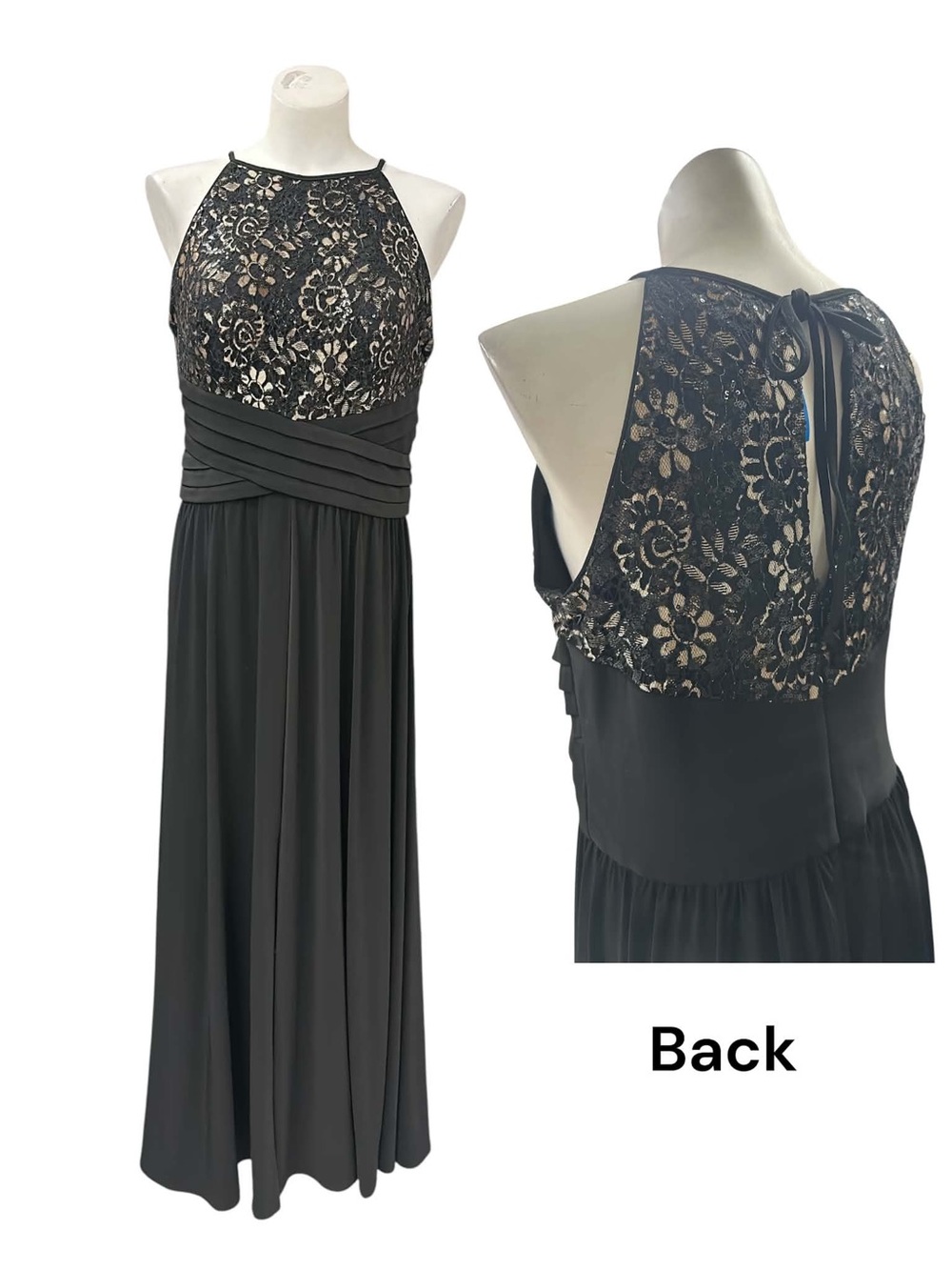 R&M Richards Black Lace Halter Maxi Dress Size M